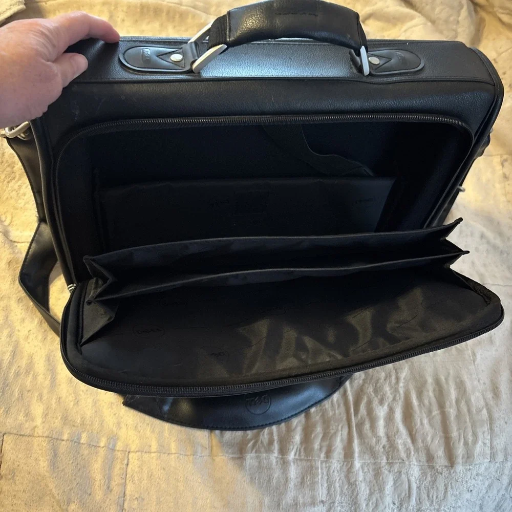 Dell Deluxe Leather Laptop Messenger Bag Heavy Duty Briefcase Vintage Black